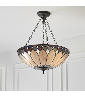 3 Light Large Inverted Ceiling Pendant Dark Bronze, Tiffany glass, E27 - 2