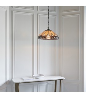 1 Light Medium Ceiling Pendant Dark Bronze, Tiffany glass, E27 - 2
