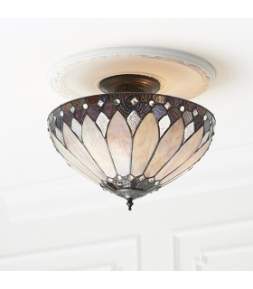 3 Light Medium Semi Flush Ceiling Light Bronze, Tiffany glass, E27 - 2