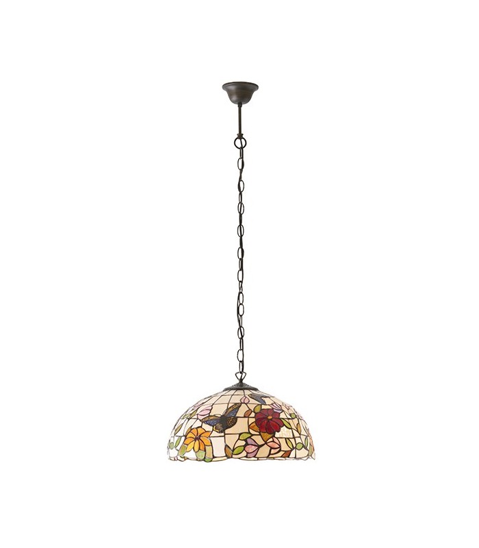 1 Light Medium Ceiling Pendant Bronze, Tiffany Style Glass, E27 - 2