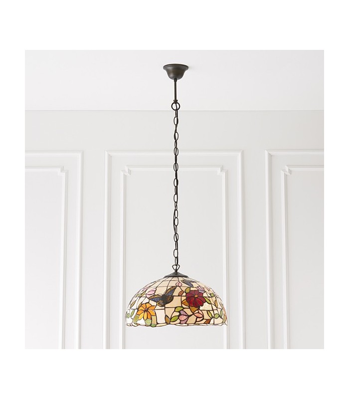 1 Light Medium Ceiling Pendant Bronze, Tiffany Style Glass, E27 - 3