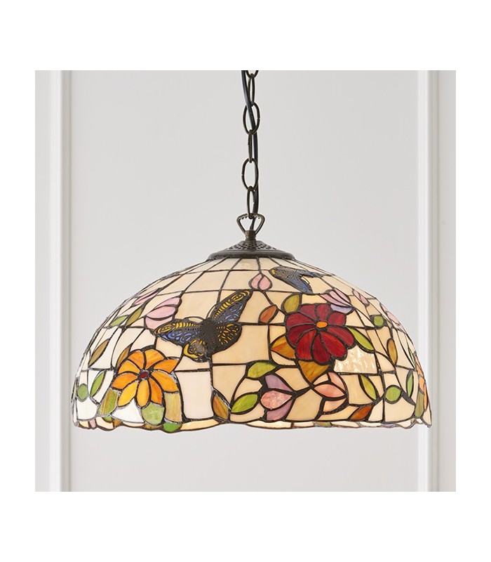 1 Light Medium Ceiling Pendant Bronze, Tiffany Style Glass, E27 - 4