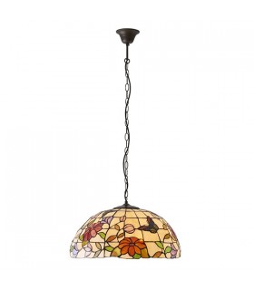 3 Light Large Ceiling Pendant Bronze, Tiffany Style Glass, E27 - 2