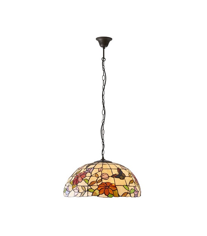 3 Light Large Ceiling Pendant Bronze, Tiffany Style Glass, E27 - 2
