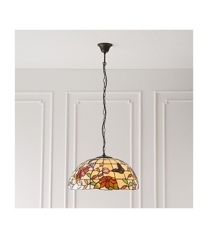 3 Light Large Ceiling Pendant Bronze, Tiffany Style Glass, E27 - 3