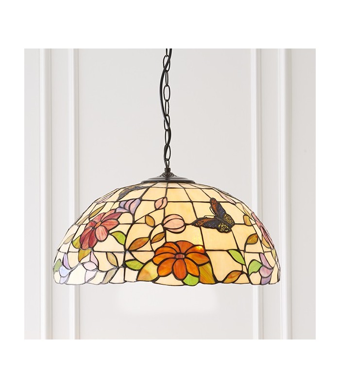 3 Light Large Ceiling Pendant Bronze, Tiffany Style Glass, E27 - 4