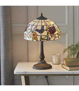 2 Light Small Table Lamp Bronze, Tiffany Style Glass, E14 - 2