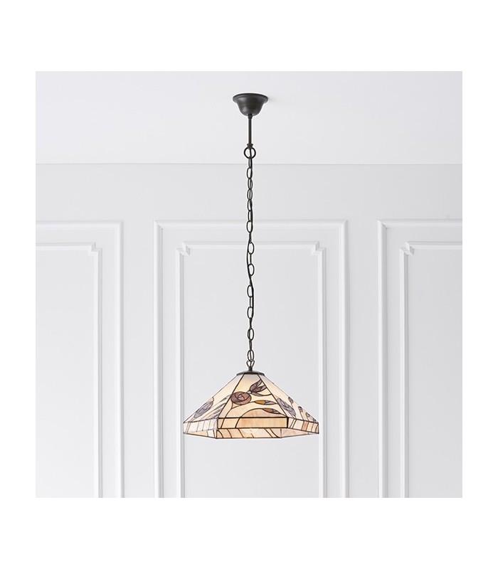 1 Light Medium Ceiling Pendant Dark Bronze, Tiffany glass, E27 - 3