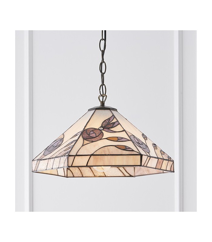 1 Light Medium Ceiling Pendant Dark Bronze, Tiffany glass, E27 - 4
