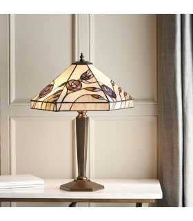 2 Light Medium Table Lamp Tiffany Glass, Deep Antique Patina, E27 - 2