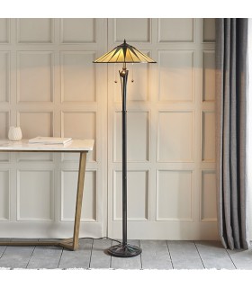 2 Light Floor Lamp Black, Tiffany Style Glass, E27 - 2