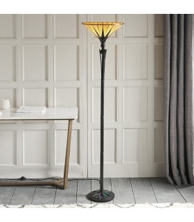 1 Light Floor Lamp Uplighter Black, Tiffany Style Glass, E27 - 2