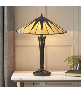 2 Light Large Table Lamp Black, Tiffany Style Glass, E27 - 2