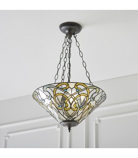 3 Light Inverted Ceiling Pendant Dark Bronze, Tiffany glass, E27 - 2