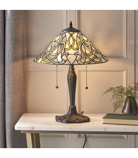 2 Light Table Lamp Dark Bronze, Tiffany Glass, E27 - 2