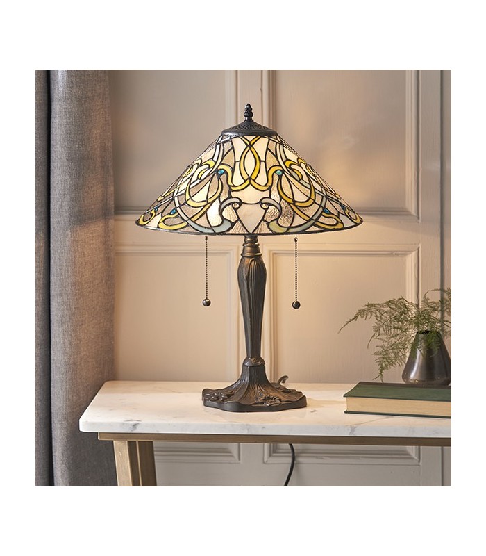 2 Light Table Lamp Dark Bronze, Tiffany Glass, E27 - 2
