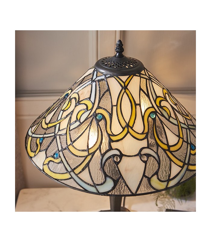 2 Light Table Lamp Dark Bronze, Tiffany Glass, E27 - 3