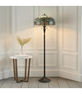 2 Light Floor Lamp Dark Bronze, Blue, Tiffany Style Glass, E27 - 2