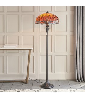 2 Light Floor Lamp Dark Bronze, Red, Tiffany Style Glass, E27 - 2