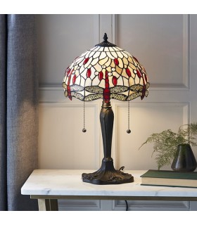 2 Light Small Table Lamp Dark Bronze, Beige, Tiffany Style Glass, E27 - 2