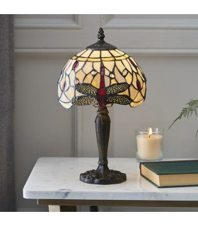 1 Light Table Lamp Dark Bronze, Beige, Tiffany Style Glass, E14 - 2