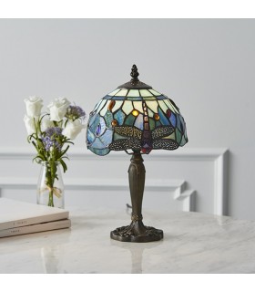 1 Light Table Lamp Dark Bronze, Blue, Tiffany Style Glass, E14 - 2