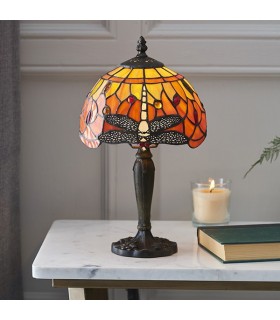 1 Light Table Lamp Dark Bronze, Red, Tiffany Style Glass, E14 - 2