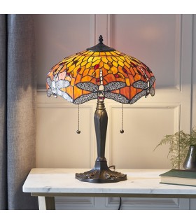 2 Light Medium Table Lamp Dark Bronze, Yellow, Tiffany Style Glass, E27 - 2