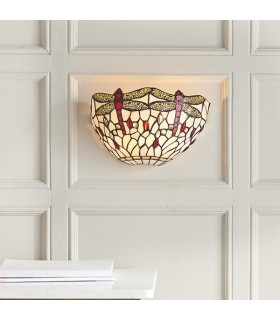 1 Light Indoor Dragonfly Tiffany Wall Uplighter Dark Bronze, Beige, E14 - 2
