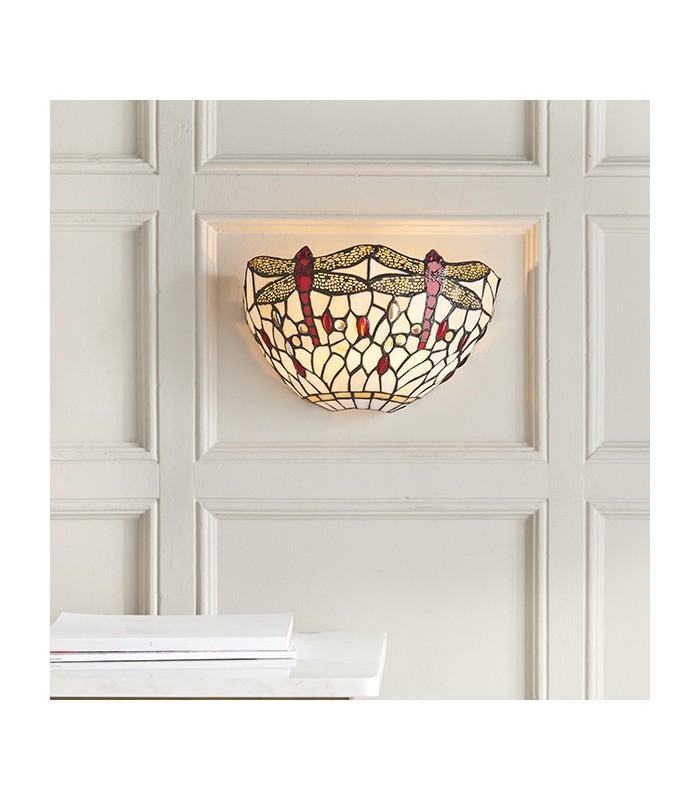 1 Light Indoor Dragonfly Tiffany Wall Uplighter Dark Bronze, Beige, E14 - 2