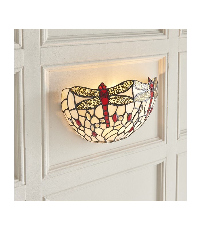 1 Light Indoor Dragonfly Tiffany Wall Uplighter Dark Bronze, Beige, E14 - 3