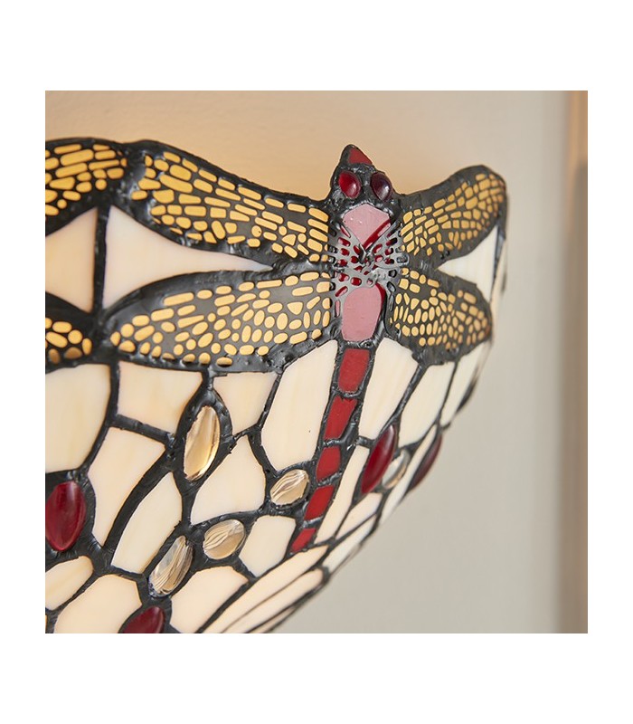 1 Light Indoor Dragonfly Tiffany Wall Uplighter Dark Bronze, Beige, E14 - 4