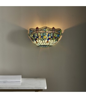 1 Light Indoor Dragonfly Tiffany Wall Uplighter Dark Bronze, Blue, E14 - 2