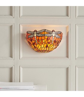 1 Light Indoor Dragonfly Tiffany Wall Uplighter Dark Bronze, Red, E14 - 2