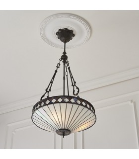 3 Light Medium Inverted Ceiling Pendant Bronze, Tiffany glass, E27 - 2