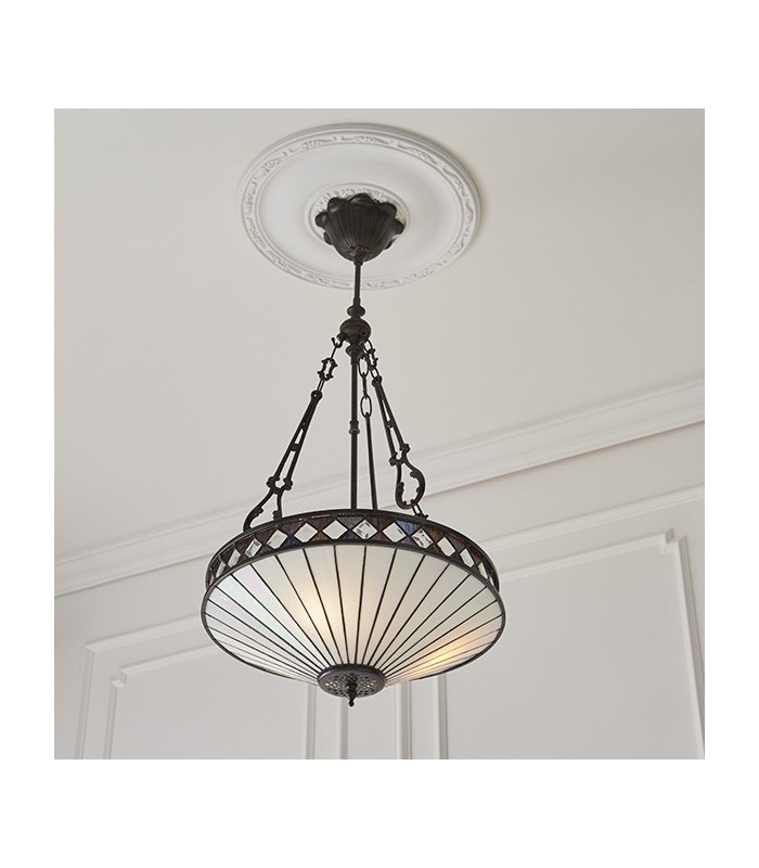 3 Light Medium Inverted Ceiling Pendant Bronze, Tiffany glass, E27 - 2