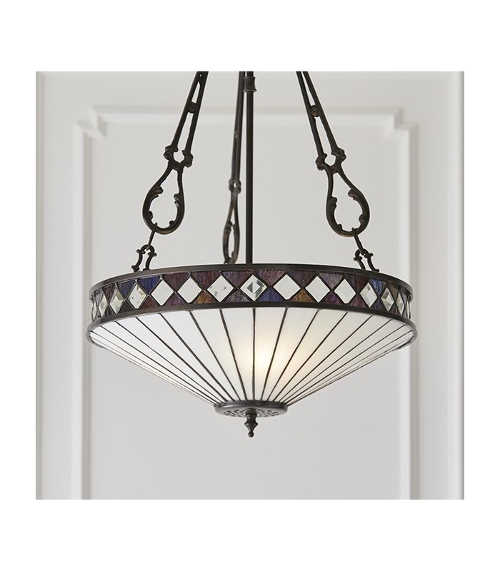 3 Light Medium Inverted Ceiling Pendant Bronze, Tiffany glass, E27 - 3