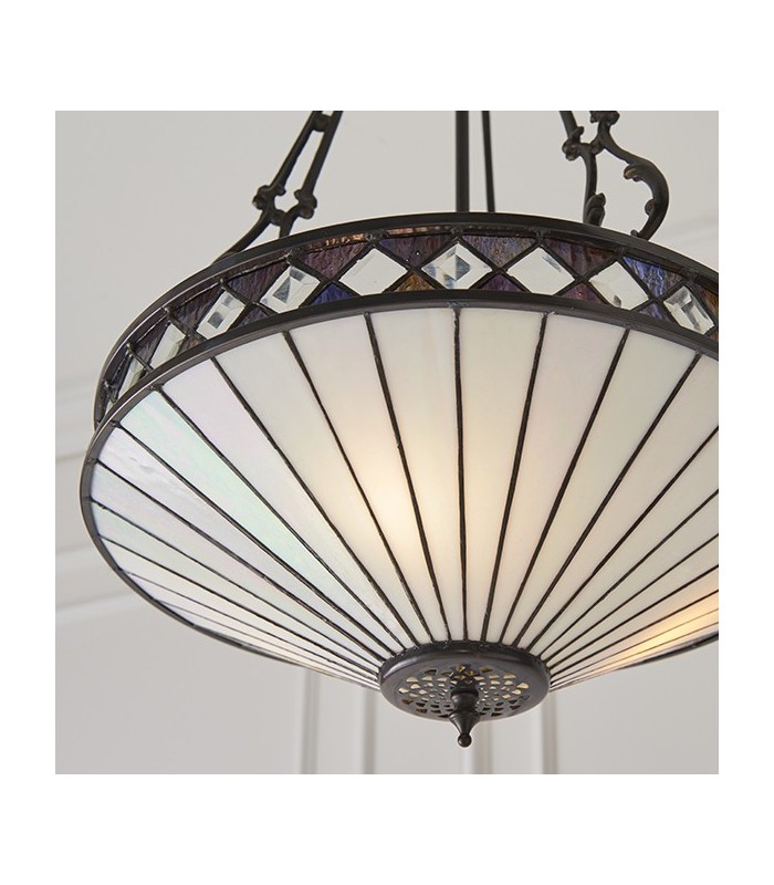 3 Light Medium Inverted Ceiling Pendant Bronze, Tiffany glass, E27 - 4