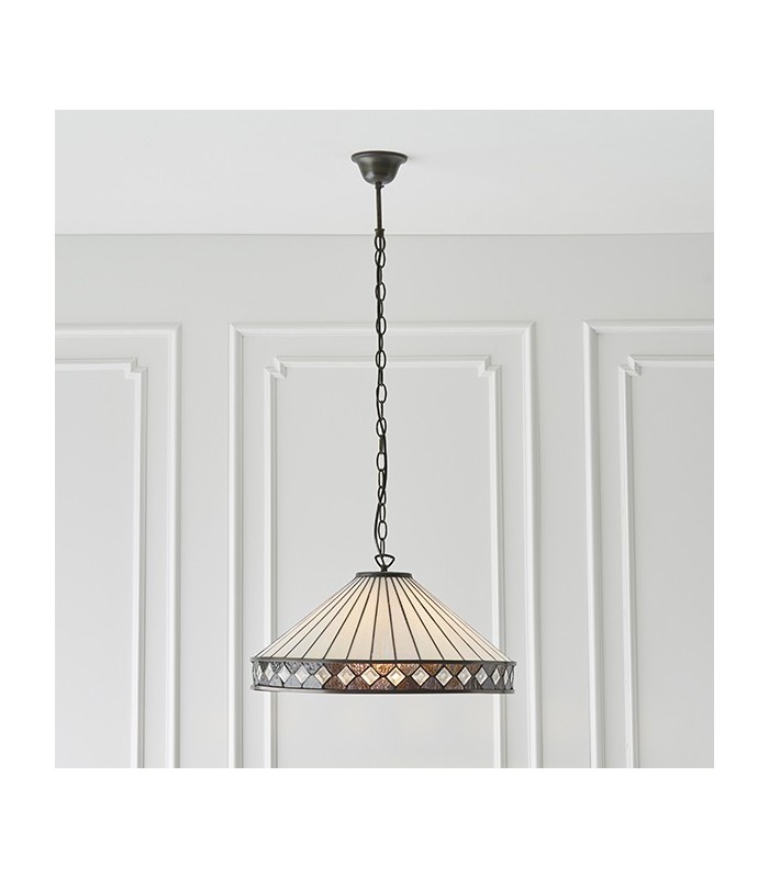 1 Light Large Ceiling Pendant Dark Bronze, Tiffany glass, E27 - 3
