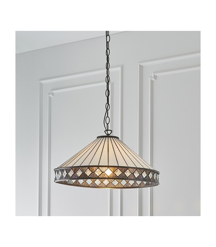 1 Light Large Ceiling Pendant Dark Bronze, Tiffany glass, E27 - 4