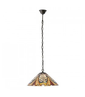 1 Light Medium Ceiling Pendant Dark Bronze, Tiffany glass, E27 - 2