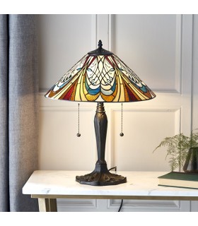2 Light Medium Table Lamp Dark Bronze, Tiffany Glass, E27 - 2
