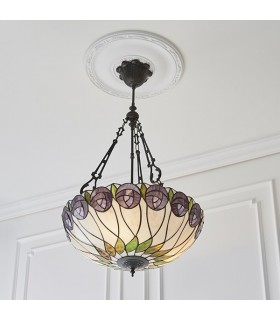 3 Light Large Inverted Ceiling Pendant Dark Bronze, Tiffany glass, E27 - 2