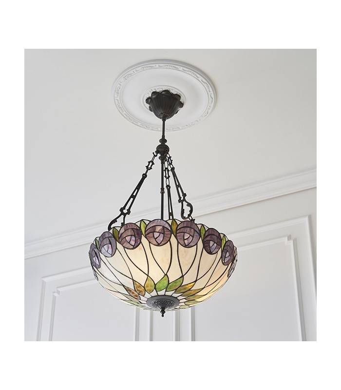 3 Light Large Inverted Ceiling Pendant Dark Bronze, Tiffany glass, E27 - 2