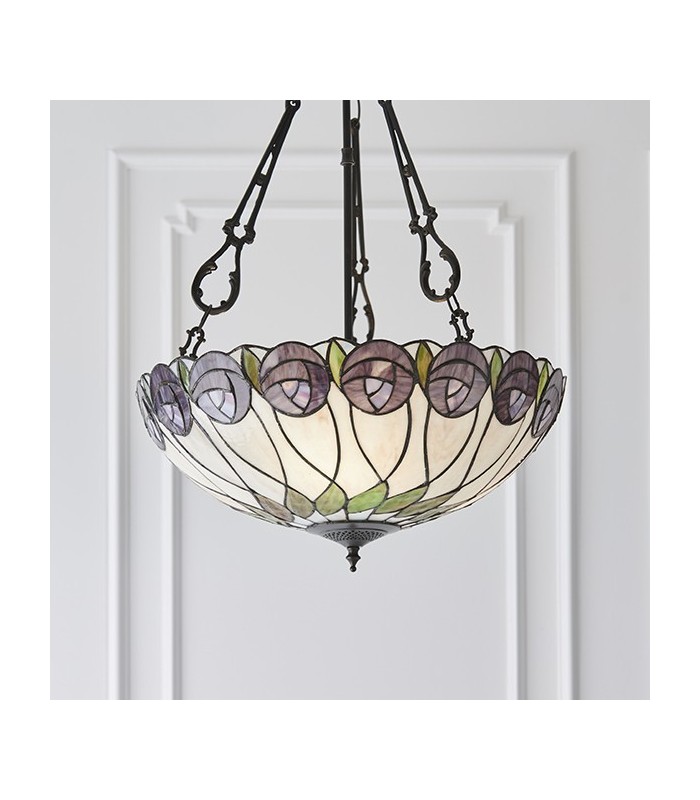 3 Light Large Inverted Ceiling Pendant Dark Bronze, Tiffany glass, E27 - 3