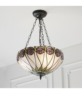 3 Light Medium Inverted Ceiling Pendant Bronze, Tiffany glass, E27 - 2