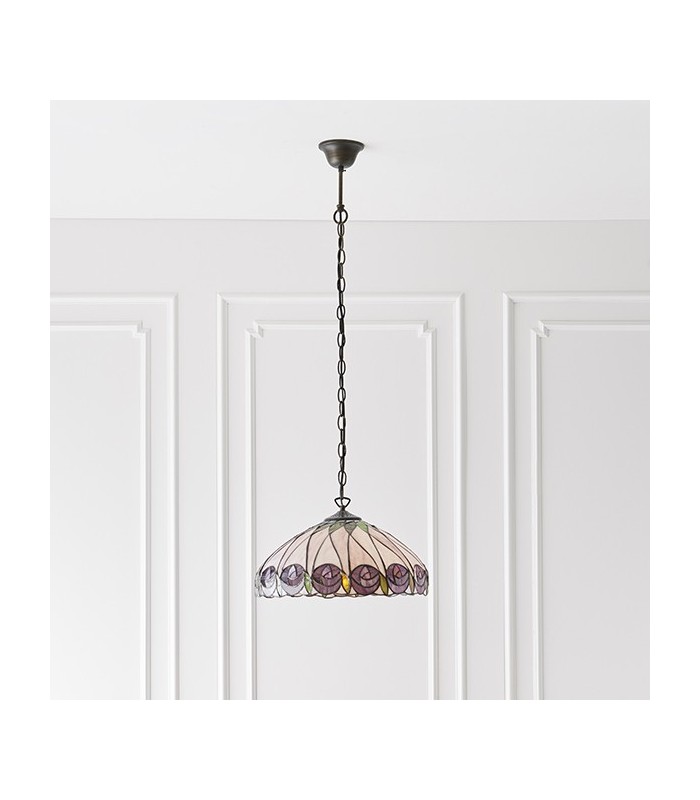 1 Light Medium Ceiling Pendant Dark Bronze, Tiffany glass, E27 - 3