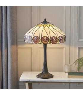 1 Light Medium Table Lamp Tiffany Glass, Dark Bronze Paint with Highlights, E27 - 2
