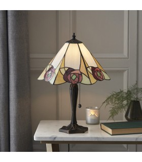1 Light Medium Table Lamp Tiffany Glass, Dark Bronze Paint with Highlights, E27 - 2
