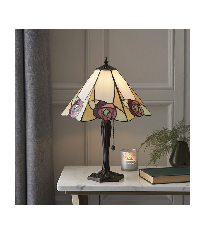 1 Light Medium Table Lamp Tiffany Glass, Dark Bronze Paint with Highlights, E27 - 2